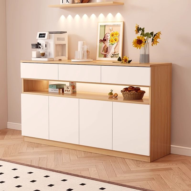 Cream-style shoe cabinet for home entryway, integrated against the wall, minimalist partition cabinet for living room storage, custom solid wood.
