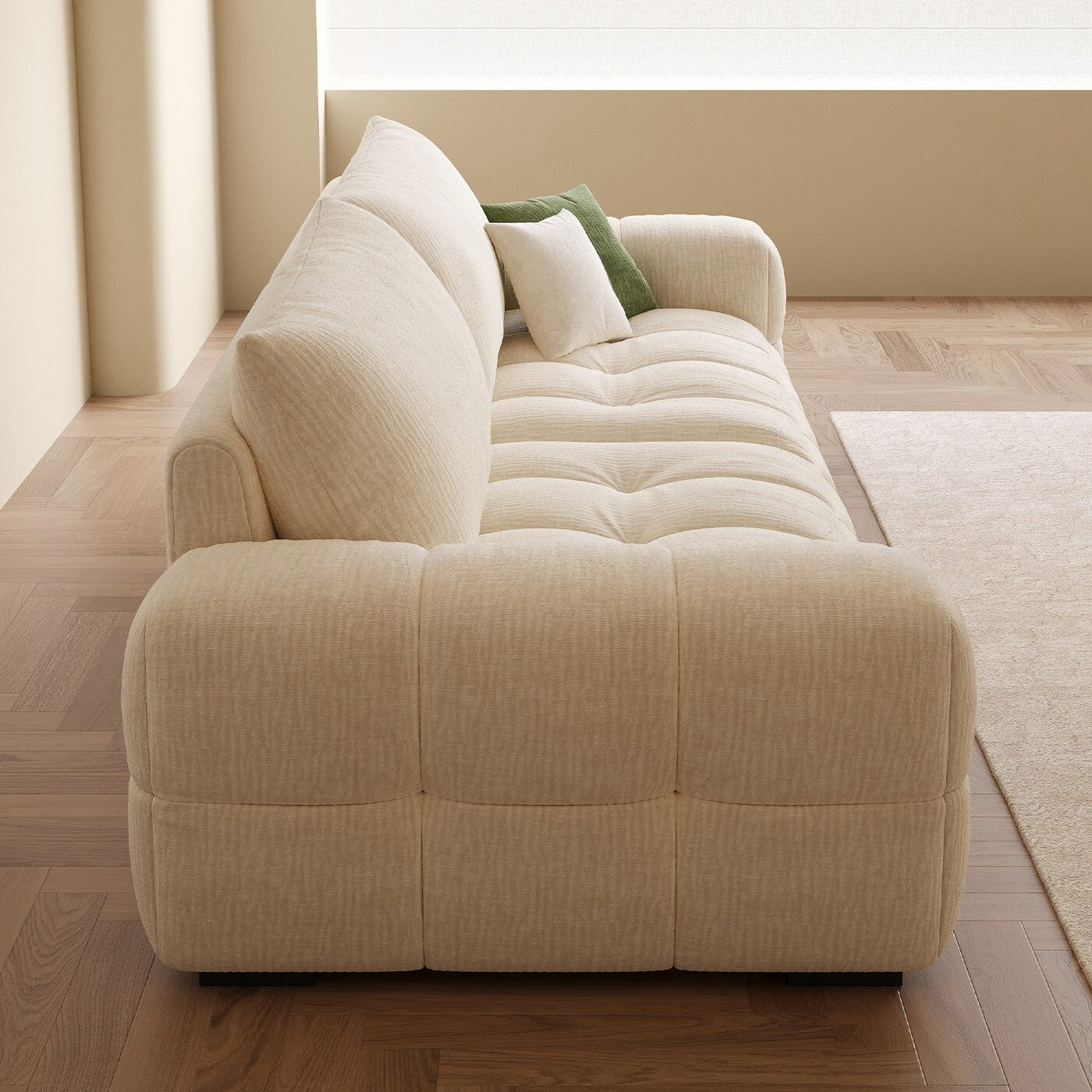 可拆洗奶油风雪尼尔布艺沙发小户型客厅直排猫抓布棉花糖麦岛沙发