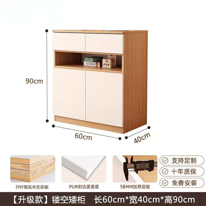 Cream-style shoe cabinet for home entryway, integrated against the wall, minimalist partition cabinet for living room storage, custom solid wood.