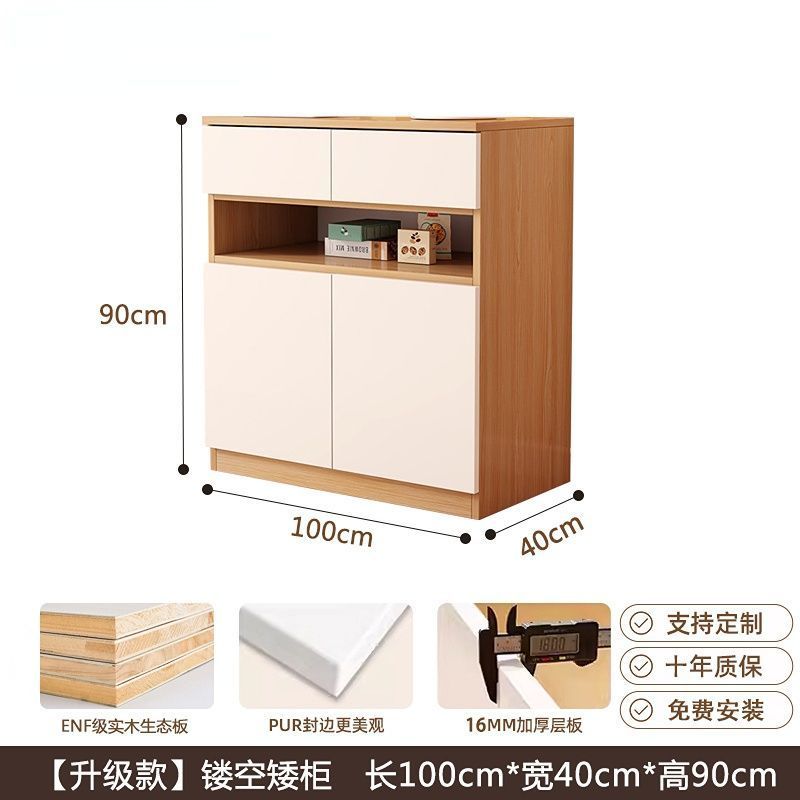 Cream-style shoe cabinet for home entryway, integrated against the wall, minimalist partition cabinet for living room storage, custom solid wood.